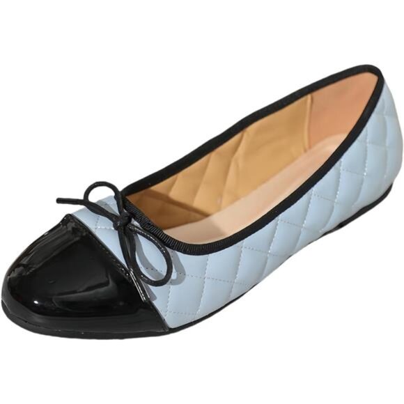 Women’s Comfortable Dressy Ballet Flats Shoes Bow Formal Flats Blue and Black - Picture 1 of 8